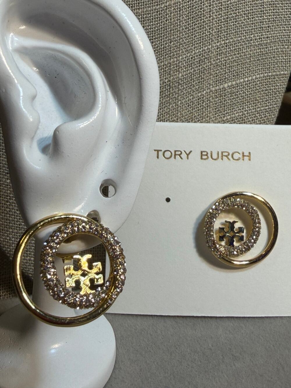 Tory Burch Gold Miller Rings Stud Earrings 18kt Plated Double T Logo NWT